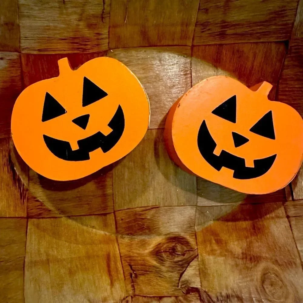 Jack O' Lantern Pumpkin Halloween Wooden Decor Farmhouse Fall Tray Shelf Sitter